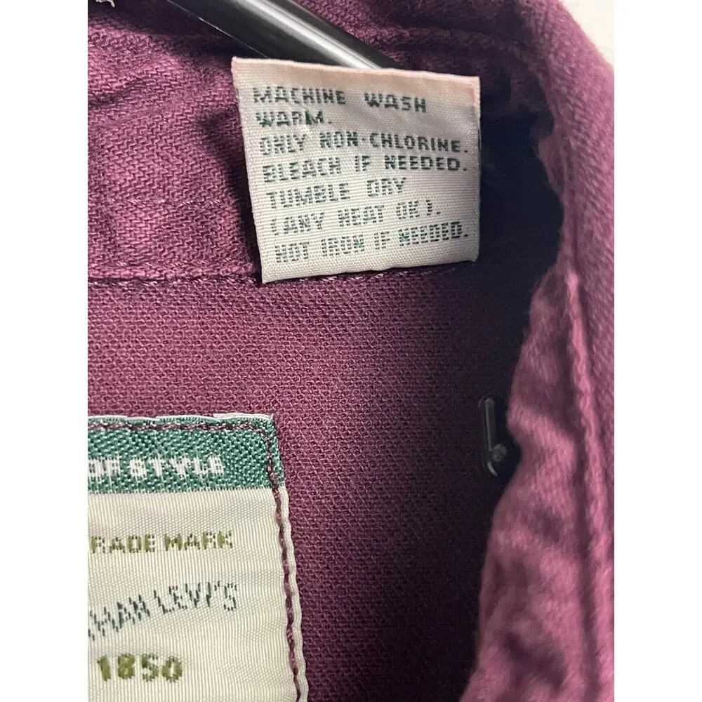 Vintage 90s Levi's Button Down Shirt Mens Small Burgundy Long Sleeve Brazil